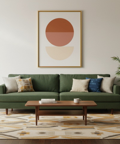 Geometric Half Circle Wall Art – Bauhaus Abstract Printable Poster, Terracotta & Cream Minimal