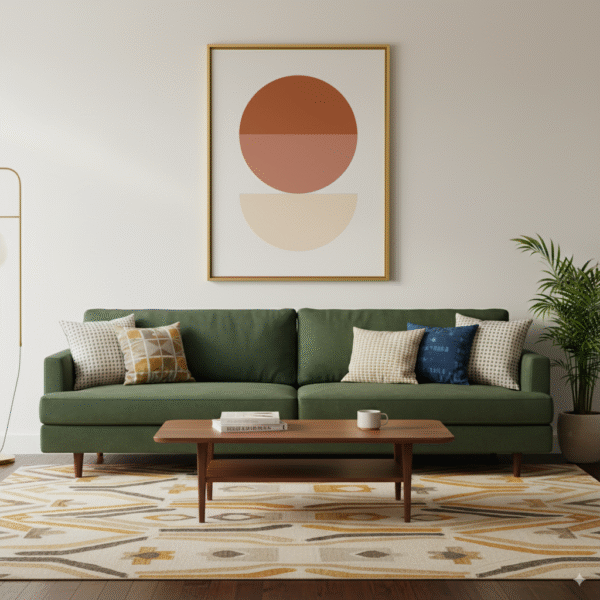 Geometric Half Circle Wall Art – Bauhaus Abstract Printable Poster, Terracotta & Cream Minimal